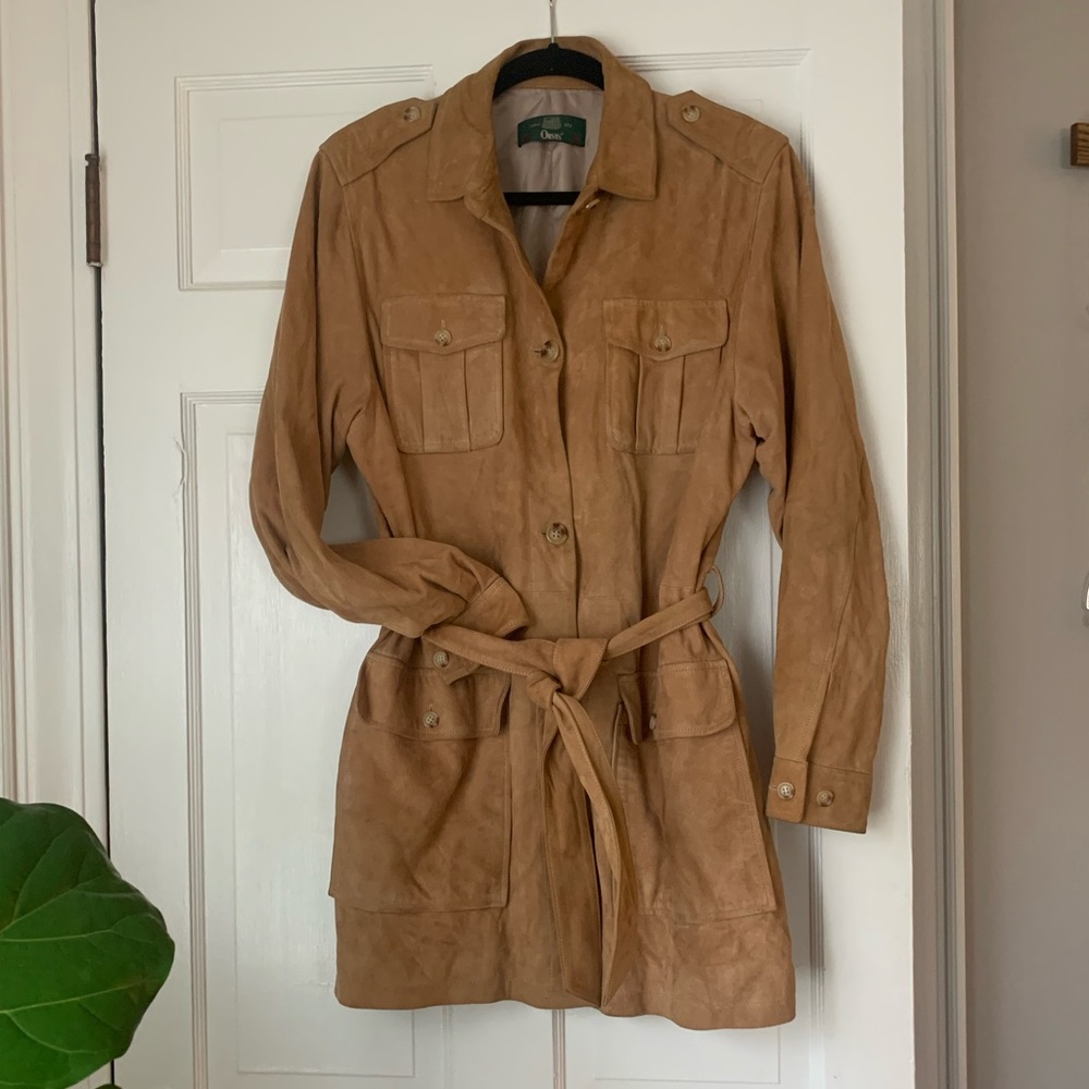 ORVIS Camel Suede Coat Trench Belted Jacket S